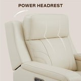 Watson & Whitely Genuine Leather Electric Recliner Chairs for Adults, Lay Flat Recliner with Power Headrest & Chargers for Living Room, Cream
