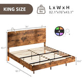 BarnFurin Floating Bed Frame King Size with Led Lights, Wooden Bed Frame with Reading Light Headboard, Heavy Duty Metal Slats, No Box Spring Needed, Easy Assembly, Rustic Brown BarnFurin
