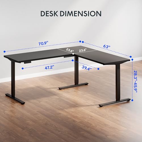 FLEXISPOT L Shaped Standing Desk, 71 x 63 Inch Electric Height Adjustable Corner Desk, Sit Stand Computer Workstation, Preset Controller, Home Office, Black Frame with Black Top FLEXISPOT