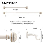 Deco Window 1 Inch Extendable 36"-66" Farmhouse Ivory Curtain Rod for Windows & Doors with Hammered Mushroom Finials & Brackets Set Deco Window