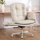 amseatec Criss Cross Chair with Armrests & Wheels for Cross-Legged Sitting, Comfortable Adjustable Swivel Office Desk Chair –PU Leather Vanity Chair for Home, Makeup and Bedroom (Cream) amseatec