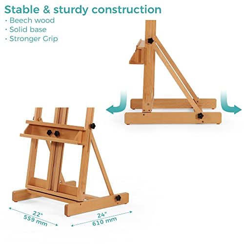 VISWIN Large H-Frame Easel 53"-91 "H, Hold Canvas up to 78", Premium Beech Wood Easel Stand for Painting with Larger Storage Tray, Adjustable Floor Art Easel for Adults, Artists - Natural VISWIN