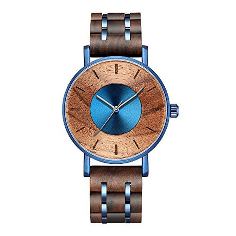 WASTIME Wooden Watch for Men Women, Stylish Chronograph Military Casual Calendar Wood Watches (B-Blue) WASTIME