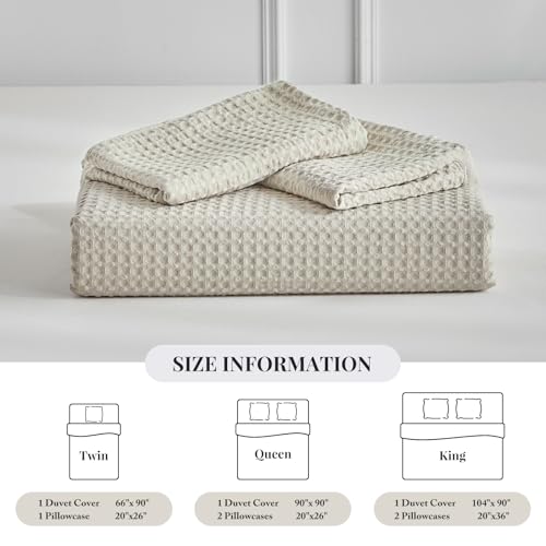 WARMDERN Waffle Weave Duvet Cover King Size, Khaki Textured Duvet Cover Set, Soft and Breathable Comforter Cover, 3 Pieces Microfiber Bedding Set for All Season(Khaki,King) WARMDERN