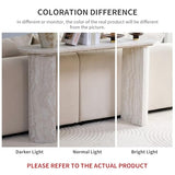 BFJDM 55" Faux Travertine Stone Console Table for Entryway, Sofa Entrance Table with Faux Mars Marble Pattern, Modern Sofa Tables with Rounded Curved Edges for Living Room, Hallway, Foyer, Beige BFJDM