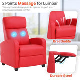 FDW Recliner Chair Massage Chair Reading Chair Reclining Sofa Home Theater Seating with Lumbar Support Massage and Padded Backrest for Living Room and Bedroom (Leather, Red)