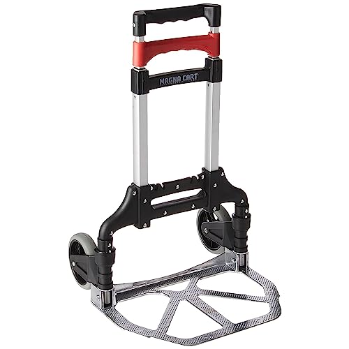 Magna Cart Personal 150 Pound Capacity Aluminum Folding Hand Truck with Telescopic Handle and Foldable Wheels for Industrial, Black and Red