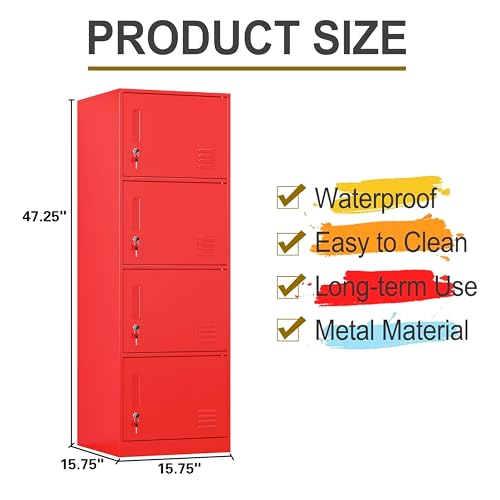 Fumedo Metal Lockers for Employees,Office Storage Locker with 4 Door,Tall Locker Cabinet for Employees,School, Office, Home, Gym,Bedroom Fumedo