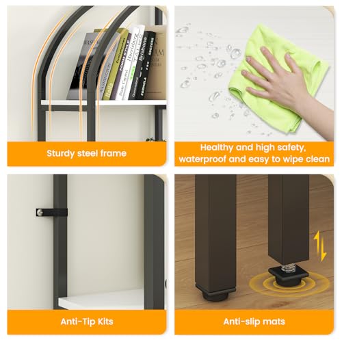 Semoic Stylish 5-Tier Triple Wide Arched Bookshelf with Cabinets - Black and White Etagere Bookcase for Home Office Semoic