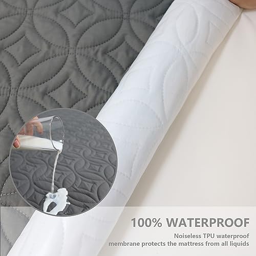 FELTYBED Twin Size 39"x75" Waterproof Mattress Protector, Soft Bed Grey Mattress Cover Twin, Breathable Mattress Pad Cover with Deep Pocket 6"- 15", Noiseless Washable FELTYBED
