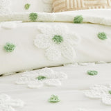 VIVILINEN Full Size Comforter Sets for Girls Floral Bedding Cute Comforter with Tufted Daisies Flowers, Lightweight Full Bed Set 3 Pieces for Kids Teen Girls Women, Green VIVILINEN