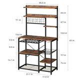 IRONCK Bakers Rack with Power Outlet, 7-Tier Coffee Bar Microwave Stand, Solve Kitchen Clutter with Wine Rack, Wire Basket and Hooks, Rustic Brown