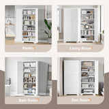 Yizosh Metal Storage Cabinet with 2 Doors and 5 Adjustable Shelves - 71" White Kitchen Pantry Storage Cabinet, 5-Tier Tall Steel Cabinet Locker for Kitchen,Dining Room,Living Room Yizosh