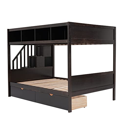 Harper & Bright Designs Twin Over Full Wood Bunk Bed with Drawers and Built-in Storage Cabinets for Kids Girls Boys,Espresso Harper & Bright Designs