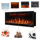 42 inch Smart Electric Fireplace with App Control, Wall Mount & in Wall recessed Fireplace Inserts, Multicolor Flame w/Realistic Log &Crystals, Overheating Protection and Timer, 750W/1500W, Black Dreamflame