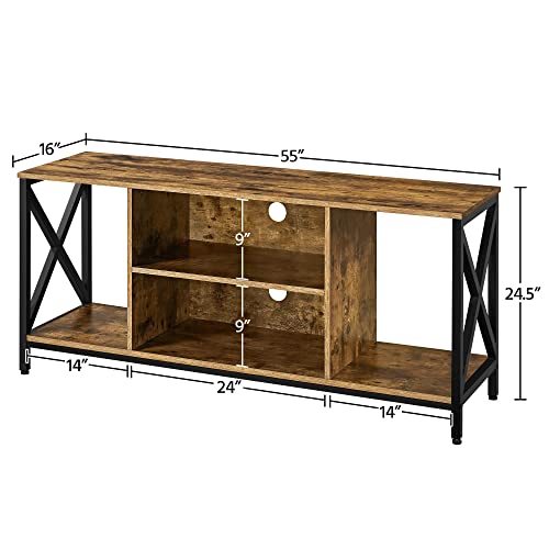 Yaheetech TV Stand for TV up to 65 inch TV Console Table, 55" Industrial TV Cabinet with Storage Shelves for Living Room, Modern Style Entertainment Center for Gaming Room, Rustic Brown Yaheetech