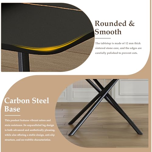 Runboll Extendable Rectangular Dining Table Set for 8, 47"-71" Modern Sintered Stone Kitchen Table with 8 Chairs and Carbon Steel Legs for Dining Room Family Gathering Runboll