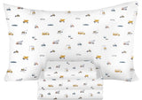 Ivellow 100% Cotton Sheets Queen Size Set 4 Pieces Soft Breathable Durable Lightweight Crispy Percale Bed Sheets 16" Deep Pocket Excavator Car Patterned Sheets White Kids Queen Sheet Set Ivellow