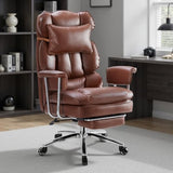 Sweetcrispy Executive Home Office Desk Chair - Ergonomic Big Tall High Back with Footrest & Lumbar Support, Reclining Height Adjustable, Comfy PU Leather Computer Gaming with Swivel Wheels, Brown Sweetcrispy