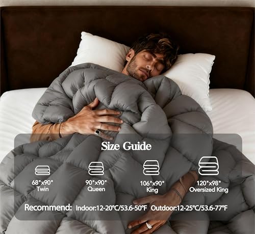 Feather Down Fiber Comforter Twin Size,Premium Ultra-Soft Breathable Comforter High Fill Power Grey Duvet Insert,All Season Hotel Luxury Bedding Comforters 8 Corner & Center Loops,Baffle Box Design HYVIF