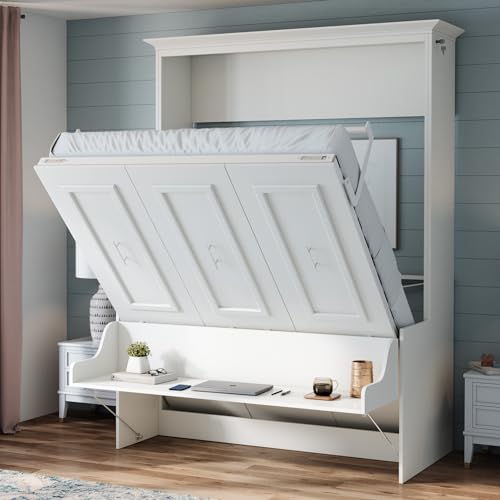 Xtraroom Alegra Queen Murphy Bed with Desk | Engineered and Solid Wood Construction | Smooth Painted Finish - No Melamine Used |Perfect for a Home Office Guest Bed | Murphy Desk Bed Queen Size Xtraroom