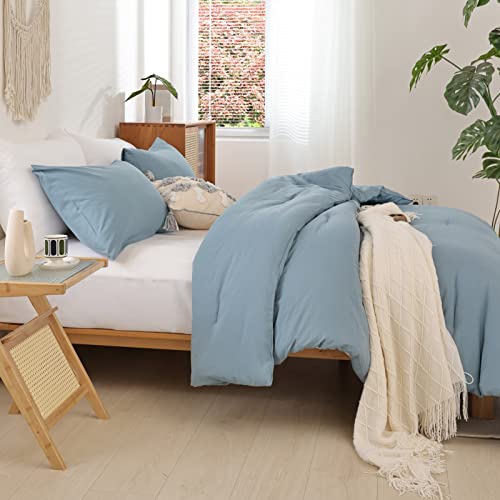 ROSGONIA Dusty Blue Comforter Set Queen, 3pcs(1 Boho Blue Comforter & 2 Pillowcases) All Season Soft Bedding Lightweight Bedspread Blanket Quilt ROSGONIA