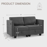 KISLOT Modular Sectional Sofa 60" Loveseat with Storage Modern Convertible Couch with USB Port for Small Space,Apartment,Bedroom KISLOT