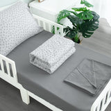 Biloban 4 Piece Toddler Bedding Set,Ultra Soft and Breathable Crib Bedding Set,Includes Quilted Comforter,Fitted Sheet,Flat Top Sheet and Envelope Pillowcase for Boys and Girls,Grey & Leaf Biloban