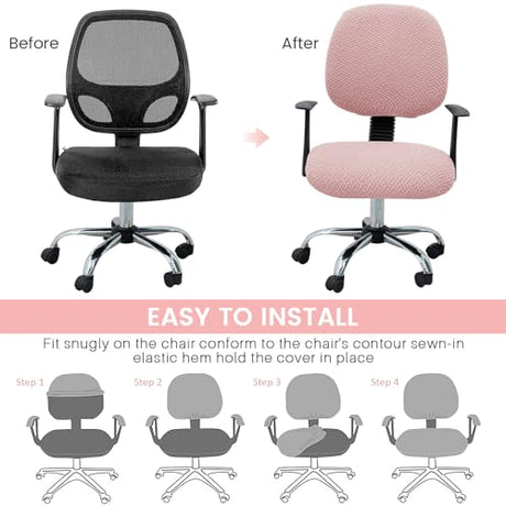 MIFXIN Computer Office Chair Cover Stretch Elastic Slipcover 2 Piece Stretchable Knitted Universal Computer Chair Seat Cover Furniture Protector for Office Home (Jacquard Pink) MIFXIN