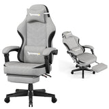 Opiesit Gaming Chair,Computer Chair with Pocket Spring Cushion,Ergonomic Office Chair with Footrest,Height Adjustable Video Gamer Chair with Lumbar Support for Adults (No Massage, Grey) Opiesit