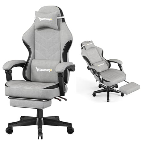 Opiesit Gaming Chair,Computer Chair with Pocket Spring Cushion,Ergonomic Office Chair with Footrest,Height Adjustable Video Gamer Chair with Lumbar Support for Adults (No Massage, Grey) Opiesit