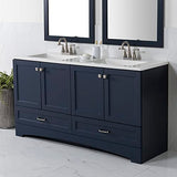 Spring Mill Cabinets Emlyn 60 Inch Double-Sink Bathroom Vanity with White Top, 2 Cabinets, 2 Drawers, 60.5" W x 18.75" D x 32.89", Deep Blue Spring Mill Cabinets