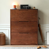 Wayshome Oak Shoe Cabinet with 3 Flip Drawers, Solid Wood Shoe Storage Cabinet, Narrow Shoe Organizer for Entryway, 7.9" x 33.5" x 45.7", Oak Wood, Walnut Wayshome