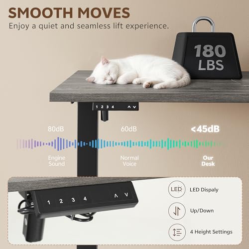 Homiflex 47 Inch L Shaped Standing Desk with 3 Drawers Electric Standing Desk with Storage Computer Desk Adjustable Height Desk with Power Outlets 4 Memory Presets for Home Office, Grey Homiflex