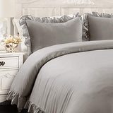 Lush Decor Reyna Ruffle Comforter Set - 3 Piece Cozy Ruffled Bedding Set - Timeless Elegance and Comfort for Bedroom - King, Gray Lush Decor