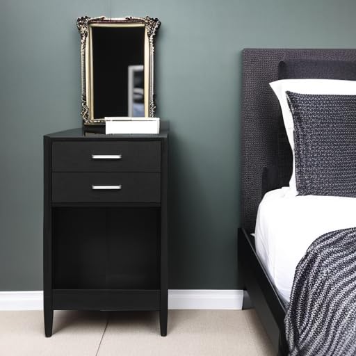 ADORNEVE Night Stand Set 2,Black Nightstand with Charging Station & Drawers,Night Stands for Bedrooms Set of 2,Bedside Table with Drawers ADORNEVE