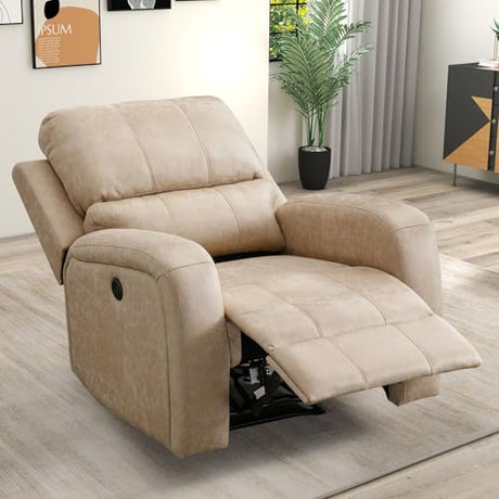 HAOMARKETS Electric Recliner Chair, Soft PU Leather Power Recliners with Padded Backrest, Single Overstuffed Heavy Duty Reclining Sofa for Living Room Bedroom, Beige HAOMARKETS