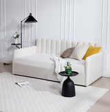 Twin Size Upholstered Daybed with 2 Drawers, Futon Sofa Bed with Storage, Ribbed Tufted Backrest Lavish Modern Design, Couch Bed Frame for Bedroom Living Room Guest Room Apartment,Beige Velvet GDFStudio