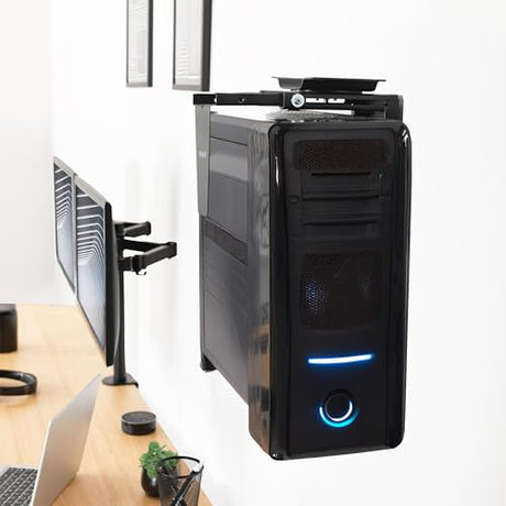 VIVO Under Desk and Wall 8.3 to 13 inch Wide Office and Gaming PC Mount, Large Computer Case CPU Machine Holder with Swivel and Locking, Holds 44 lbs, Black, MOUNT-PC01L VIVO