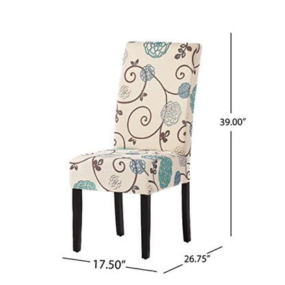 Christopher Knight Home Pertica Fabric Dining Chairs, 2-Pcs Set, Polyester White And Blue Floral - WoodArtSupply