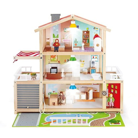 Hape Doll Family Mansion| Award Winning 10 Bedroom Doll House, Wooden Play Mansion with Accessories for Ages 3+ Years Multicolor, L: 31.6, W: 11.4, H: 28.4 inch Hape