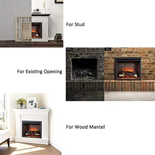 RICHFLAME Gavin 23 Inches Electric Fireplace Insert with Log Speaker, Designed for Stud, Wood Burning Opening, Cabinet & Wood Mantel, Remote Control, 750/1500W, Black RICHFLAME