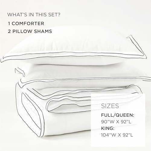 Lush Decor Hampton Double Flange Embroidered Contrast Edge Cotton Comforter Set, 3 Piece Set, King, White & Black - Hotel Bedding Set - Black Trim - White Comforter - Minimalist Decor Lush Decor