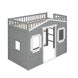 Merax Twin Size Loft Bed with Wardrobe, Space-Saving House Bed Frame with Safety Guard & Ladder for Small Bedroom, Gray+White Merax