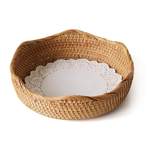 Wicker Bread Baskets for Serving, Handwoven Rattan Fruit Basket Wicker Basket, Fruit Bowl Wicker Baskets for Gifts, Woven Basket for Organizing Bread Fruit, Decorative Bowl for Kitchen Dinging Room M S310