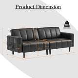 GULFXDS 83" Leather Couch for Living Room, Mid Century Modern 3 Seater Faux Leather Sofa, Comfy Convertible Futon Sofa with Adjustable Backrest for Office, Apartment (Black) GULFXDS