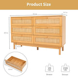 DHMAKER 6 Drawer Rattan Dresser, 48" Modern Double Dresser for Bedroom, Wide Chest of Drawers, Wood Storage Cabinet for Bedroom, Entryway, Living Room, Hallway DHMAKER