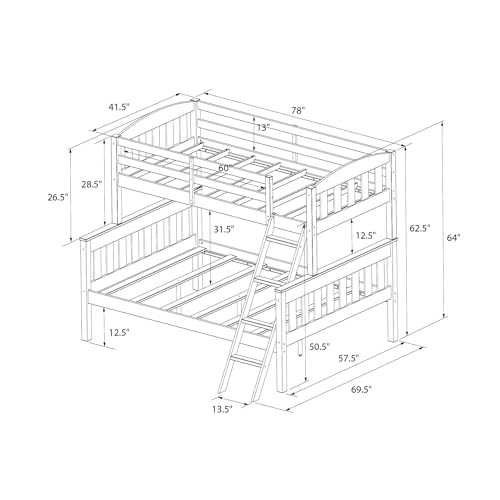 DHP Airlie Twin over Full Bunk Bed, White, Wood Construction, Converts to Twin/Full, 4-Step Ladder, Guard Rails DHP