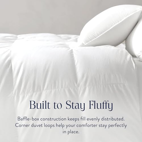 Brooklinen Lightweight Canadian Down Comforter, Breathable Summer Duvet Insert, 100% Cotton Sateen Shell, Ultra-Soft Fluffy Bedding, Baffle Box, Secure Duvet Loops - Full/Queen Brooklinen