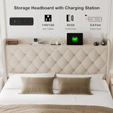 Feonase Full Size Bed Frame with Storage & Charging Station - Hydraulic Lift Up Platform Bed, Upholstered Button Tufted Headboard, Sturdy Wooden Slats, Noise-Free, No Box Spring Needed,Beige Feonase